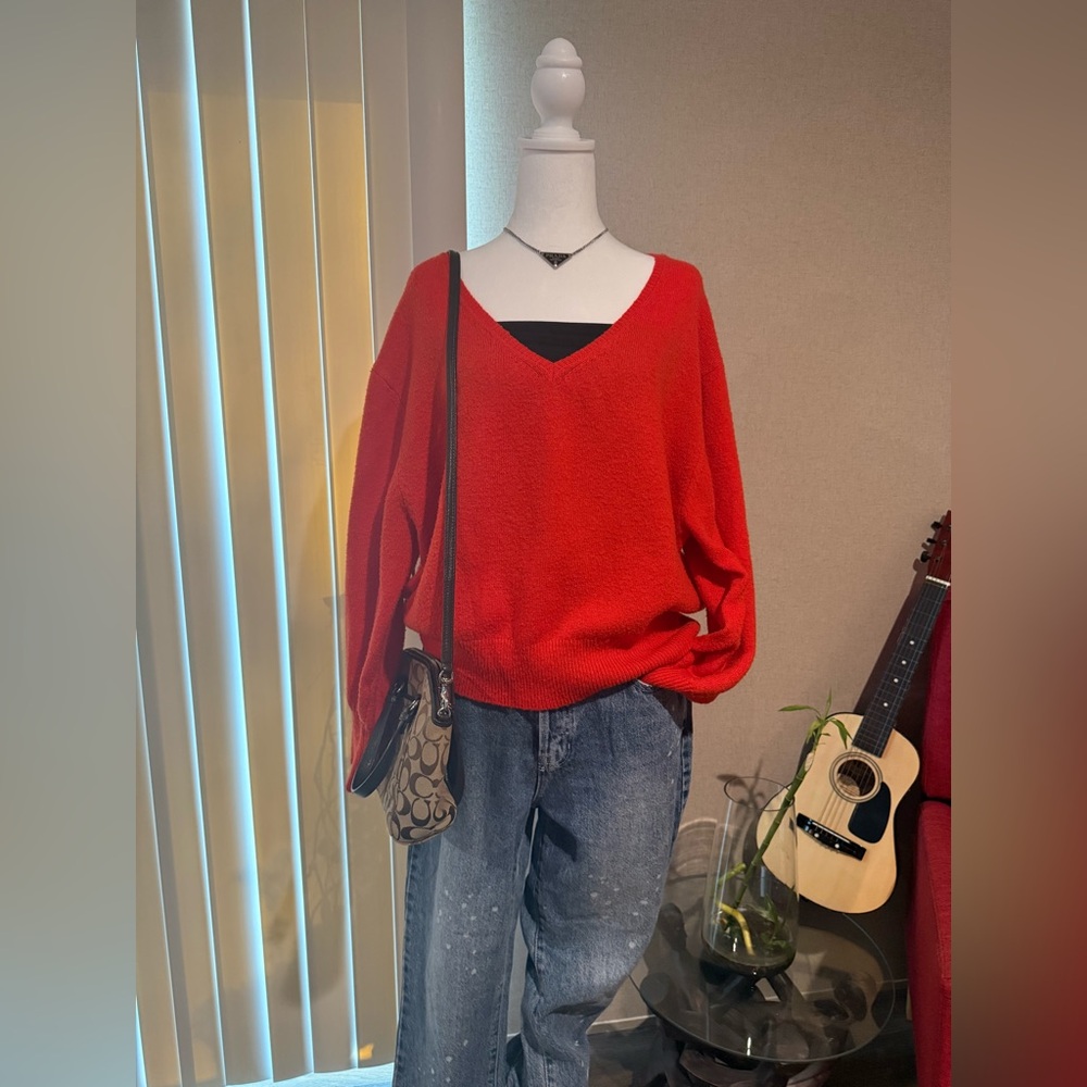 a new day Bright Orange V-Neck Women's Sweater